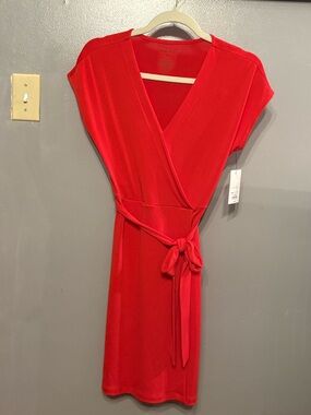 Nine West Bright Red Wrap Dress with Tie Waist